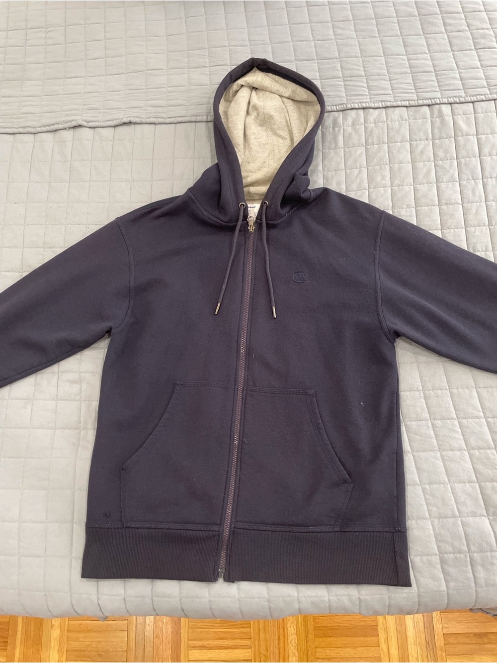Champion Men’s Black Full-Zip Hoodie with Cream Hood Lining